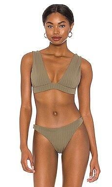 MIKOH Pila Bikini Top in Ribbed Khaki from Revolve.com | Revolve Clothing (Global)