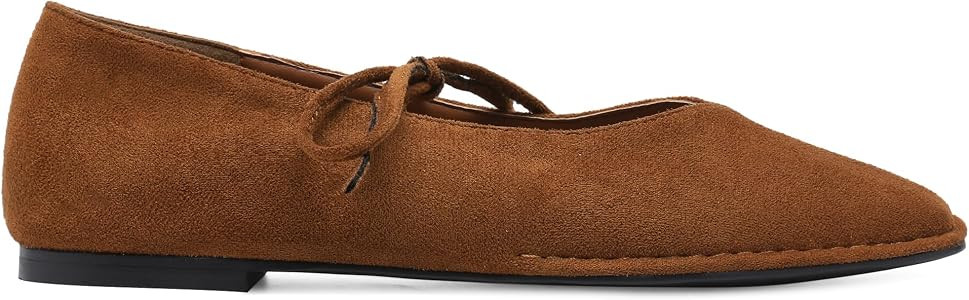 Lace Up Square Toe Ballet Flats for Women Cute Bow Slip On Mary Jane Flats Casual Ballerina Shoes | Amazon (US)