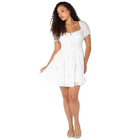Bridgerton Celebrity Pink Women s Eyelet Puff Sleeve Mini Dress Sizes XS-XXXL | Walmart (US)