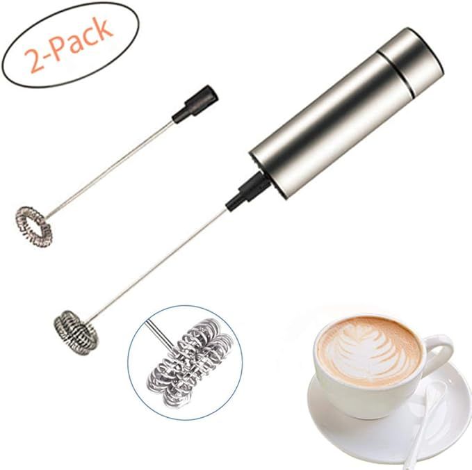 Milk Frother Handheld Coffee Frother Battery Operated Foam Maker with 2 Stainless Steel Different... | Amazon (US)