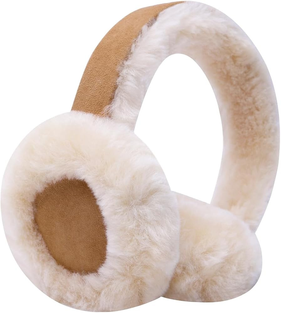 Harssidanzar Classic Winter Earmuffs for Men Women, Unisex Sheepskin Earmuffs, Foldable, Outdoor | Amazon (US)