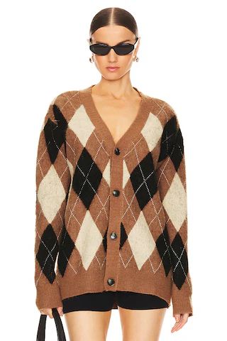 WAO Argyle Sweater Cardigan in Brown & Cream from Revolve.com | Revolve Clothing (Global)