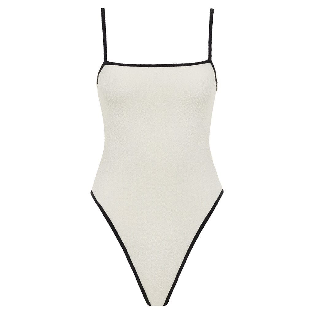 Cream (Black Binded) Terry Rib Jacelyn One-Piece | Montce