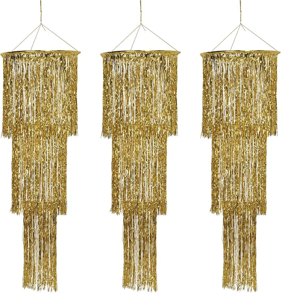 Beistle 3 Piece Three Tier Metallic Gold Plastic Shimmering Hanging Chandeliers For New Year's Ev... | Amazon (US)