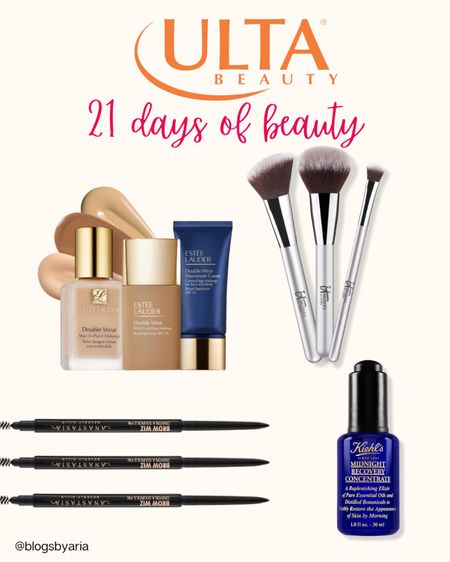 Ulta 21 days of beauty steals and todays deals are REALLY GOOD!! Estée Lauder foundations have a huge shade range. I have each of these IT Cosmetics makeup brushes and love them. I also have and love the Anastasia brow wiz pencil and am excited to try the Kiehl’s midnight recovery oil  

#LTKbeauty #LTKsalealert #LTKFind