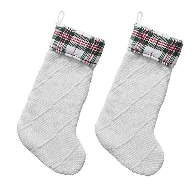 My Texas House Presley Bright White Plaid Christmas Stockings, 21" (2 Count) - Walmart.com | Walmart (US)