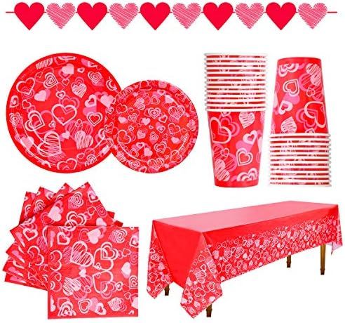 Amazon.com: Gatherfun Valentine's Day Party Supplies Hot Pink Heart Love Disposable Paper Plates ... | Amazon (US)