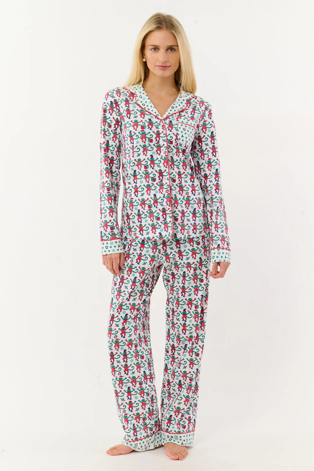 Monkey Mas Patchwork Long Sleeve Polo Pajamas | Roller Rabbit