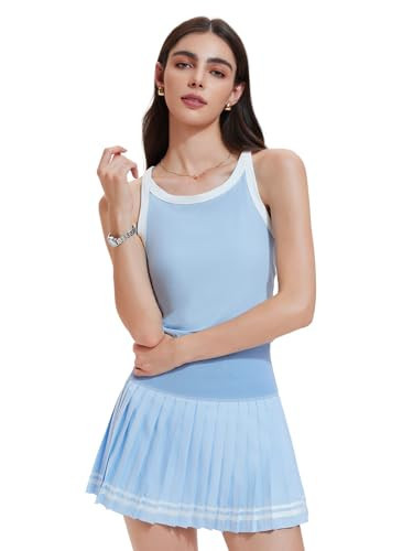 Tennis Skirt Set for Women 2 Piece Racerback Tank Top Golf Dress Activewear for Outfit Pickleball Athletic Workout Sky Blue | Amazon (US)
