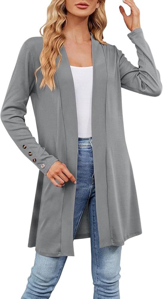 Cardigan for Women Dressy Casual Long Sleeve Open Front Knit Cardigan Sweaters | Amazon (US)