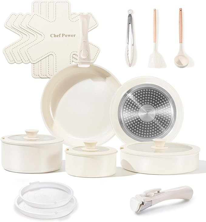 Chef Power Ceramic Cookware Set Non Toxic with Detachable Handles, Healthy Nonstick Pans and Pots... | Amazon (US)