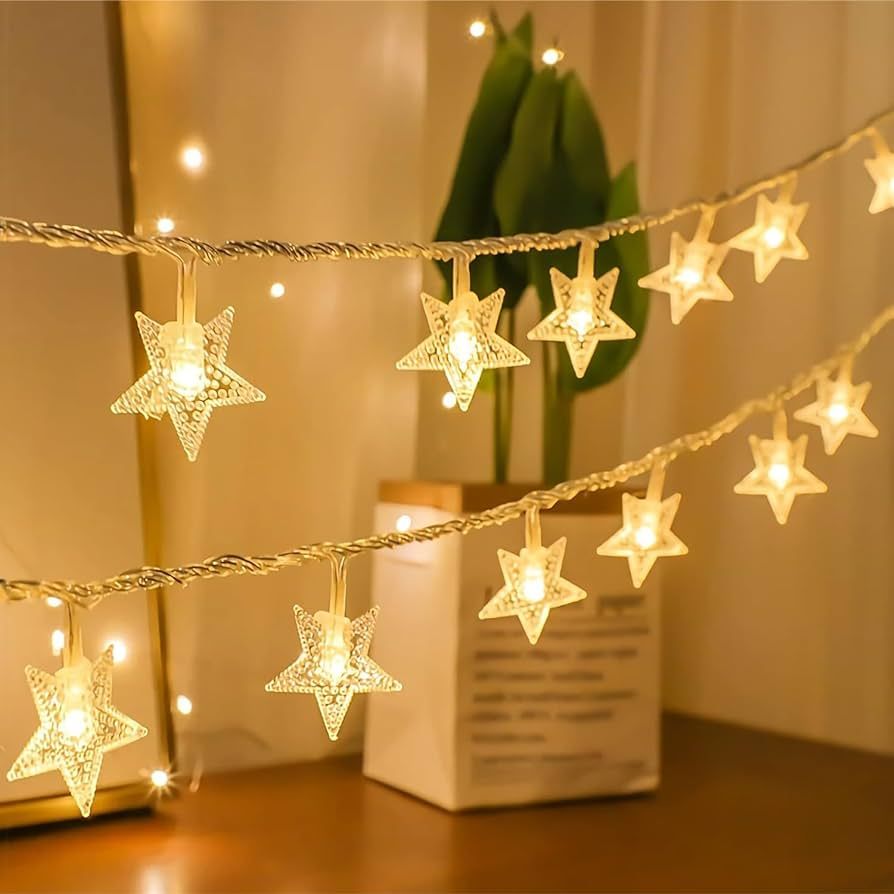 2 Pack Star String Lights 10 FT 20 LED Christmas String Lights Battery Operated, Warm White Batte... | Amazon (US)
