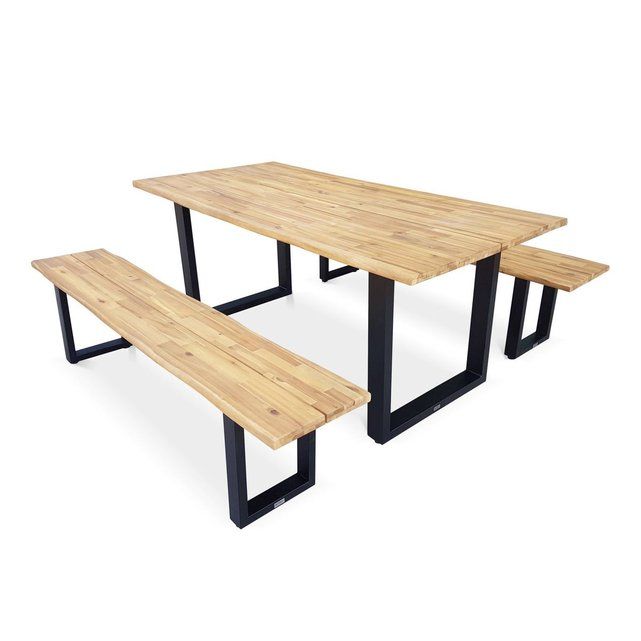 Table de jardin en bois 180cm avec 2 bancs – SALTA – esprit industriel, 6 personnes | La Redoute (UK)