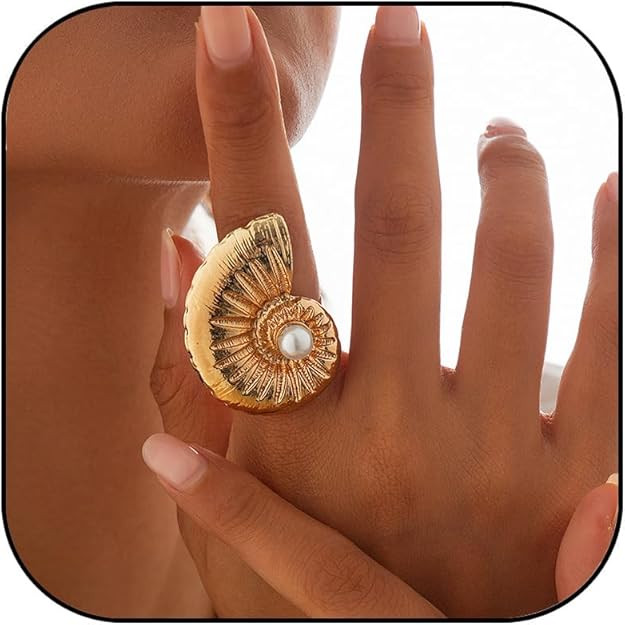 MIFYNN Chunky Gold Starfish Rings for Women Vintage Punk Conch Shell Starfish Ring Adjustable Fas... | Amazon (US)