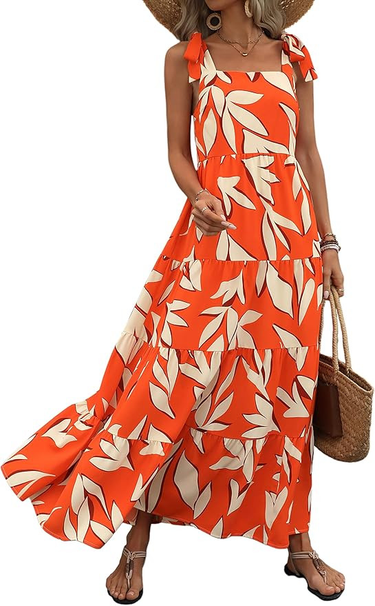 PRETTYGARDEN Women Dresses 2025 Summer Floral Sleeveless Maxi Dress Casual Spaghetti Strap Tiered... | Amazon (US)