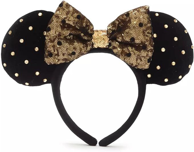 Amazon.com: Disney Parks Exclusive - Minnie Mickey Ears Headband - Black and Gold Velvet - Sequin... | Amazon (US)