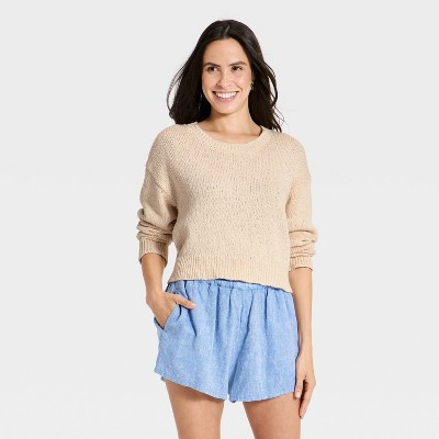 Women's Crafted Scoop Neck Pullover Sweater - Universal Thead™ Cream L | Target