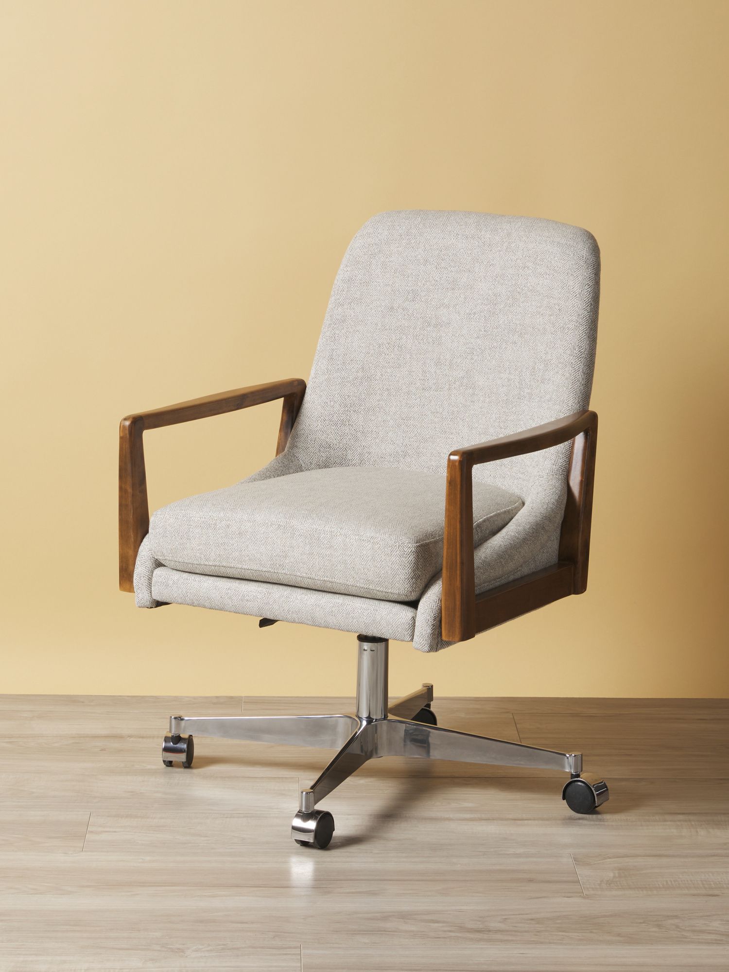 34.5in Herringbone Upholstered Desk Chair With Wood Arms | Home Office & Diy | HomeGoods | HomeGoods
