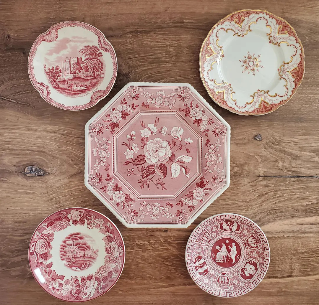 PLATEWALL DISPLAY ~ Red Transferware ~ Set of 5 ~ Collection ~ Red & White Transferware Plates ~ ... | Etsy (US)