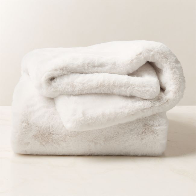 Astor Warm White Faux Fur Throw Blanket 50""x70 | CB2