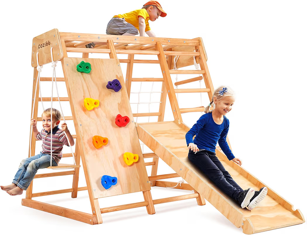 CoziBB 7-in-1 Indoor Jungle Gym for Kids, Toddler Playground With Slide, Swing and Climbing Rock,... | Amazon (US)