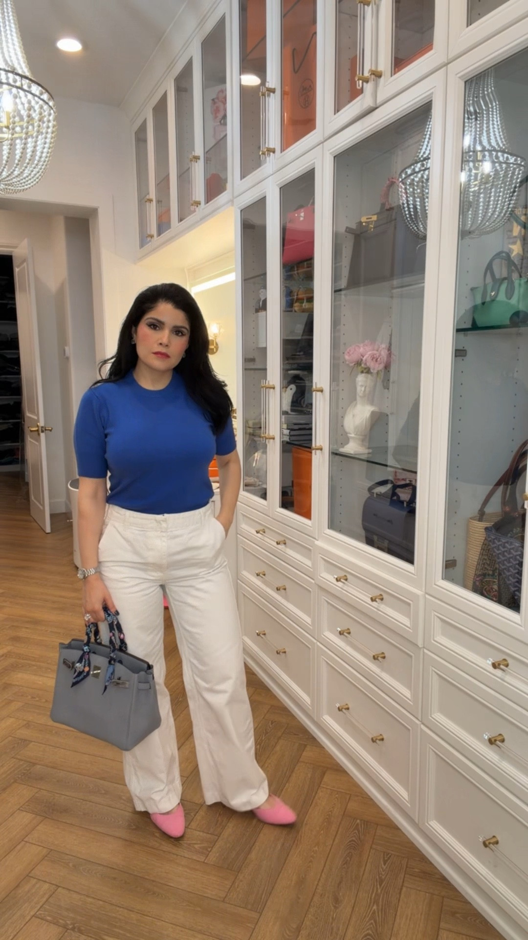 Spring fashion 
Spring outfits 
White pants
Birkin 30 
Chanel sling back flats 
 Blue sweater 

#LTKMothersDay #LTKgrwm #LTKootd