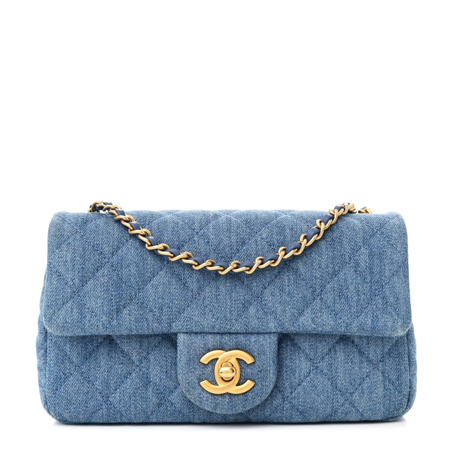 Denim Quilted Mini Pearl Crush Rectangular Flap Blue | FASHIONPHILE (US)