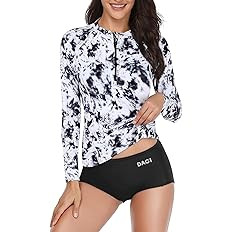 Daci Women 2 Piece Rash Guard Long Sleeve Zipper Bathing Suit with Bottom Built in Bra Swimsuit U... | Amazon (US)