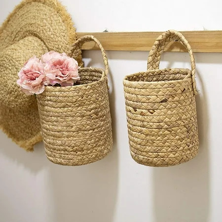 Wall-mounted Basket Storage Rack Planter Seagrass Planter Basket Toy Rattan Woven Wicker Cattail ... | Walmart (US)