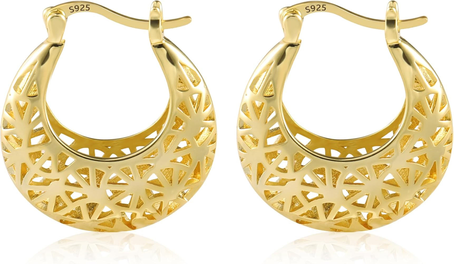 ALEXCRAFT Gold Filigree Hoop Earrings for Women 14K Gold Plated Medium Size Hypoallergenic Statem... | Amazon (US)