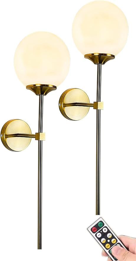 LSR Wireless Wall Lights Battery Operated Sconces Set of Two,No Wire Light Modern Gold Bedside La... | Amazon (US)