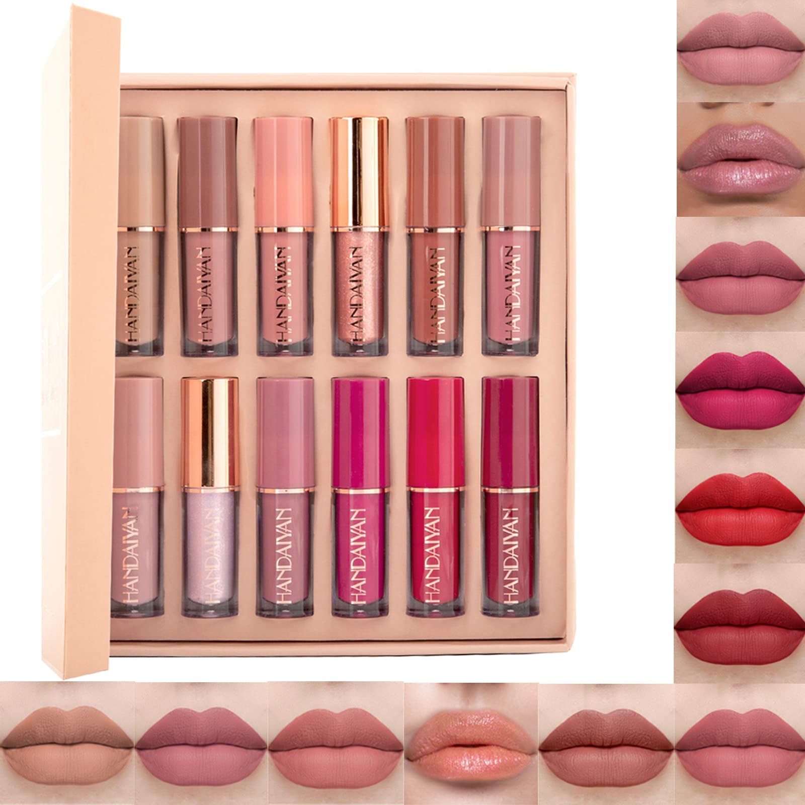 12 Colors Matte Liquid Lipstick Set,Super Stay Liquid Velvet Lipstick Non-stick Cup Waterproof Lo... | Amazon (US)