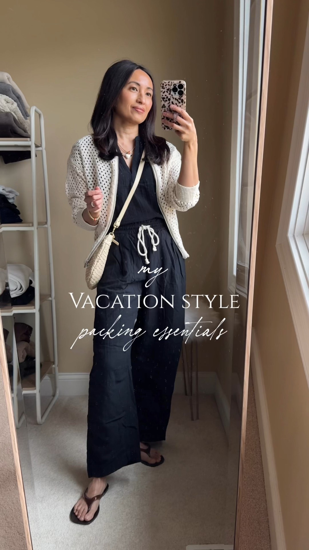 Spring break. My vacation outfit essentials. These are the types of staple pieces that I pack for warm weather getaways. 
- Cotton gauze pieces to wear as a set or as separates. Bright colors and prints are also available  Exact top true to size. On sale for $17. 
Exact pants (slight barrel wide leg style) true to size in regular length. The shape and cut feel stylish. On sale for $29. 
- Simple sandals that go from pool or beach to dinner. Exact run true to size and look designer.  $15  
- Textured bag with a vacation-y vibe. I’ve had this exact woven rattan bag for a couple of years now. A straw bag is also the perfect accessory. 
- Lightweight knit layering piece. I love an open knit cardigan like this one. 


#LTKTravel #LTKOver40 #LTKootd