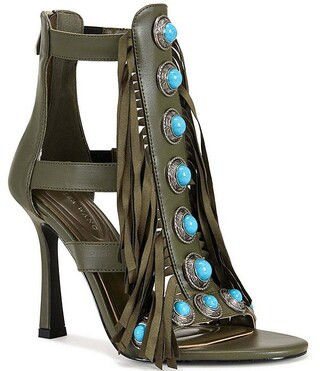 Azalea Wang Sumac Turquoise Embellished Fringe Dress Sandals | Dillard's | Dillard's