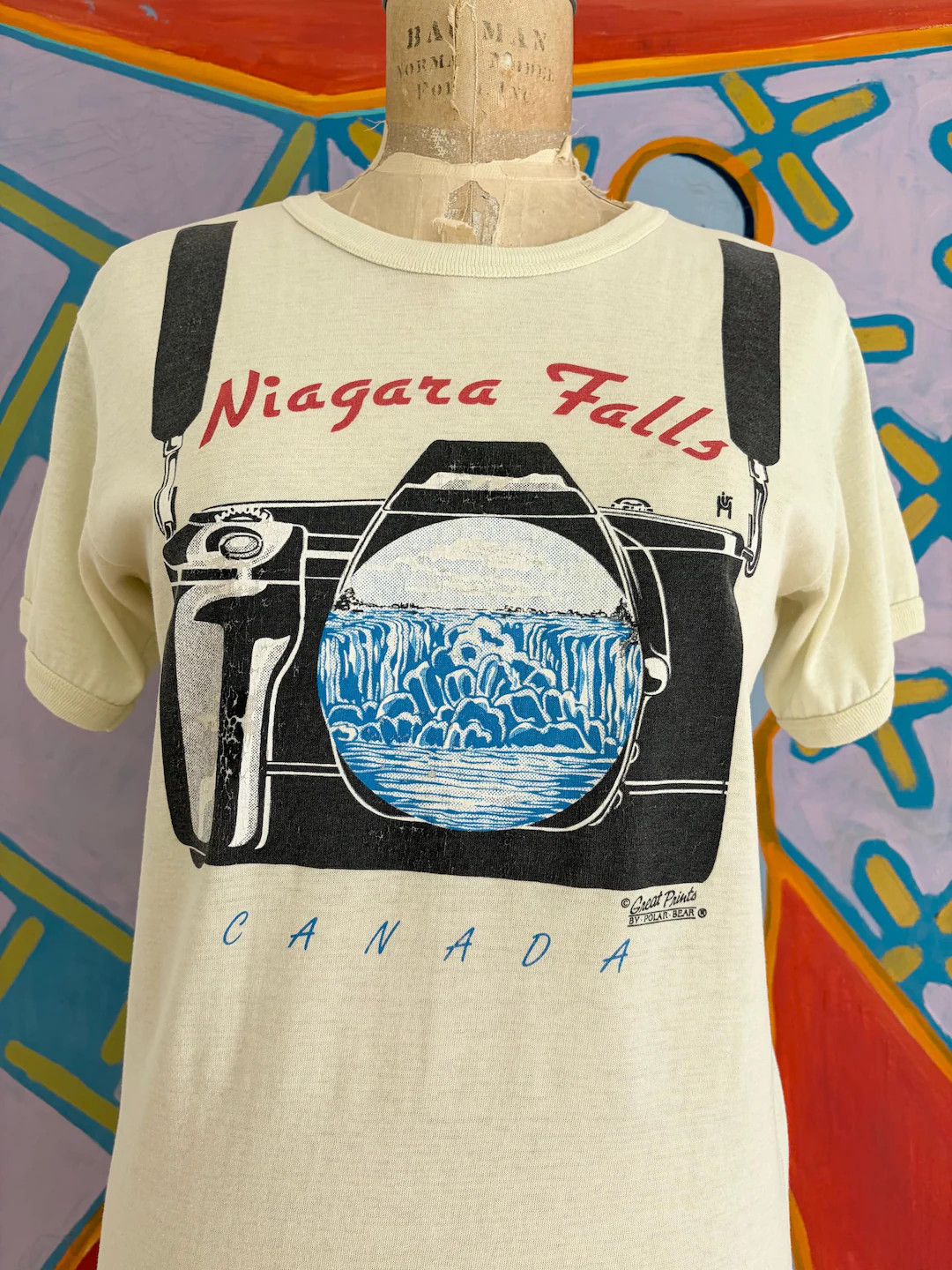 Vintage 80s Niagara Falls Canada SLR Camera Pale Yellow Souvenir Ringer T-shirt - Single Stitch -... | Etsy (US)