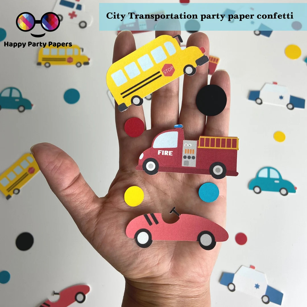 100 Pieces Paper Ground Transportation Confetti, Firetruck Party Decor, Police Car Party, School ... | Etsy (US)