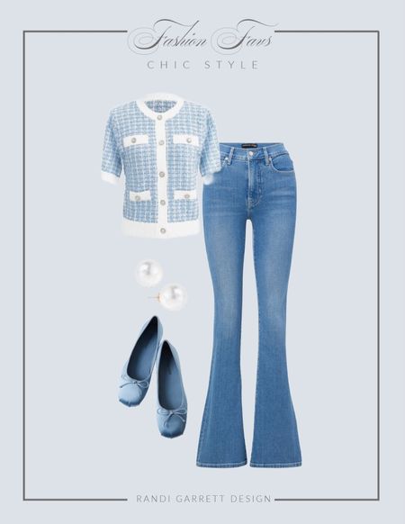 Chanel style sweater Boucle sweater flare jeans ballet flats pearl earrings 

#LTKstyletip #LTKCyberWeek #LTKfindsunder50