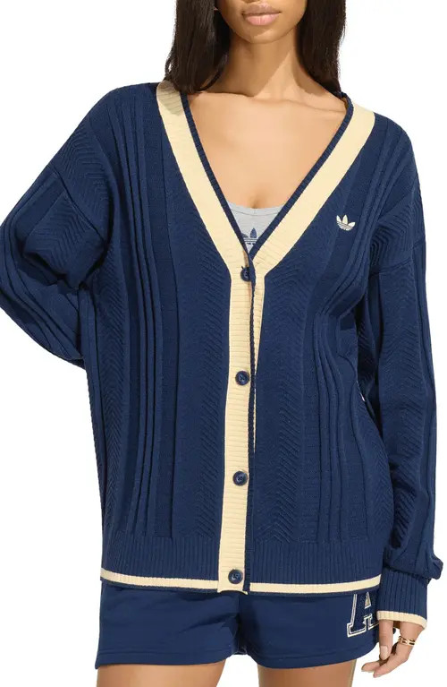 adidas Originals V-Neck Cardigan in Night Indigo at Nordstrom, Size Medium | Nordstrom