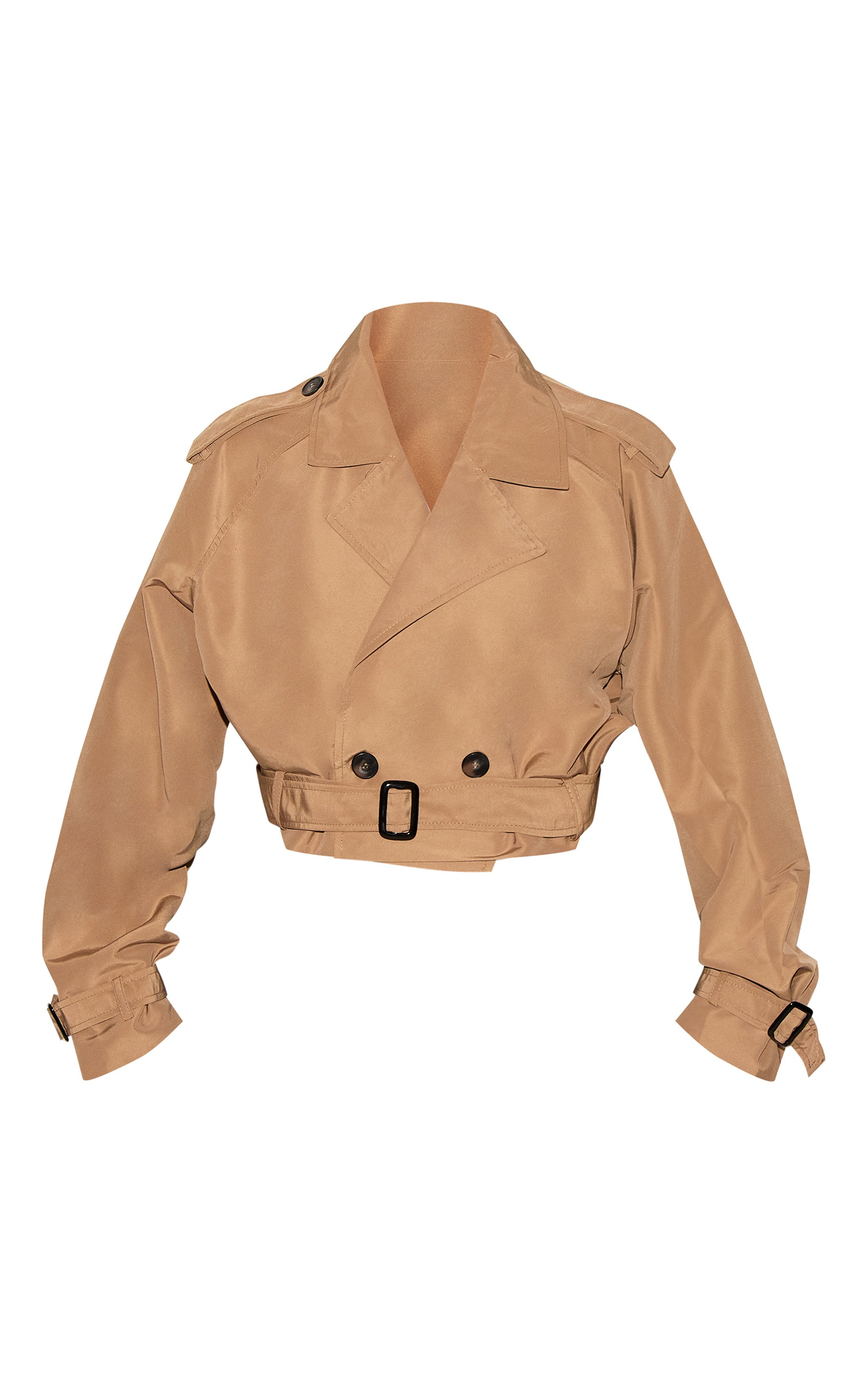 Plus Taupe Belted Cropped Trench Coat | PrettyLittleThing US