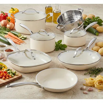 Gotham Steel Naturals Cream 12 Piece Ultra Nonstick Ceramic Cookware Set with Stay Cool Handles, Oven & Dishwasher Safe | Wayfair North America