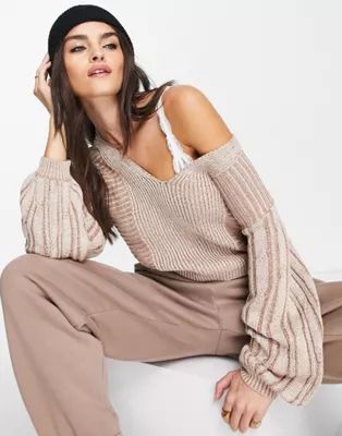 Free People When It Rains v neck sweater in honey | ASOS (Global)