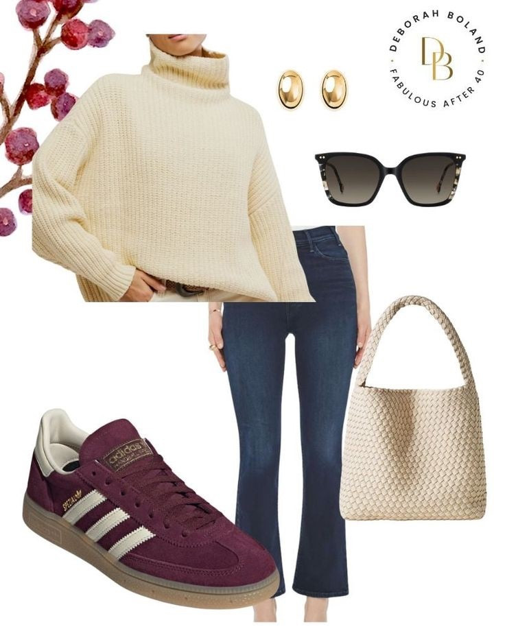 Cozy meets casual 🍂✨ Dark wash denim, a cream chunky turtleneck, and burgundy sneakers make the perfect fall uniform—laid-back, warm, and effortlessly chic. #FallStyle #CasualChic #WeekendReady 

#LTKStyleTip #LTKOver40 #LTKSeasonal