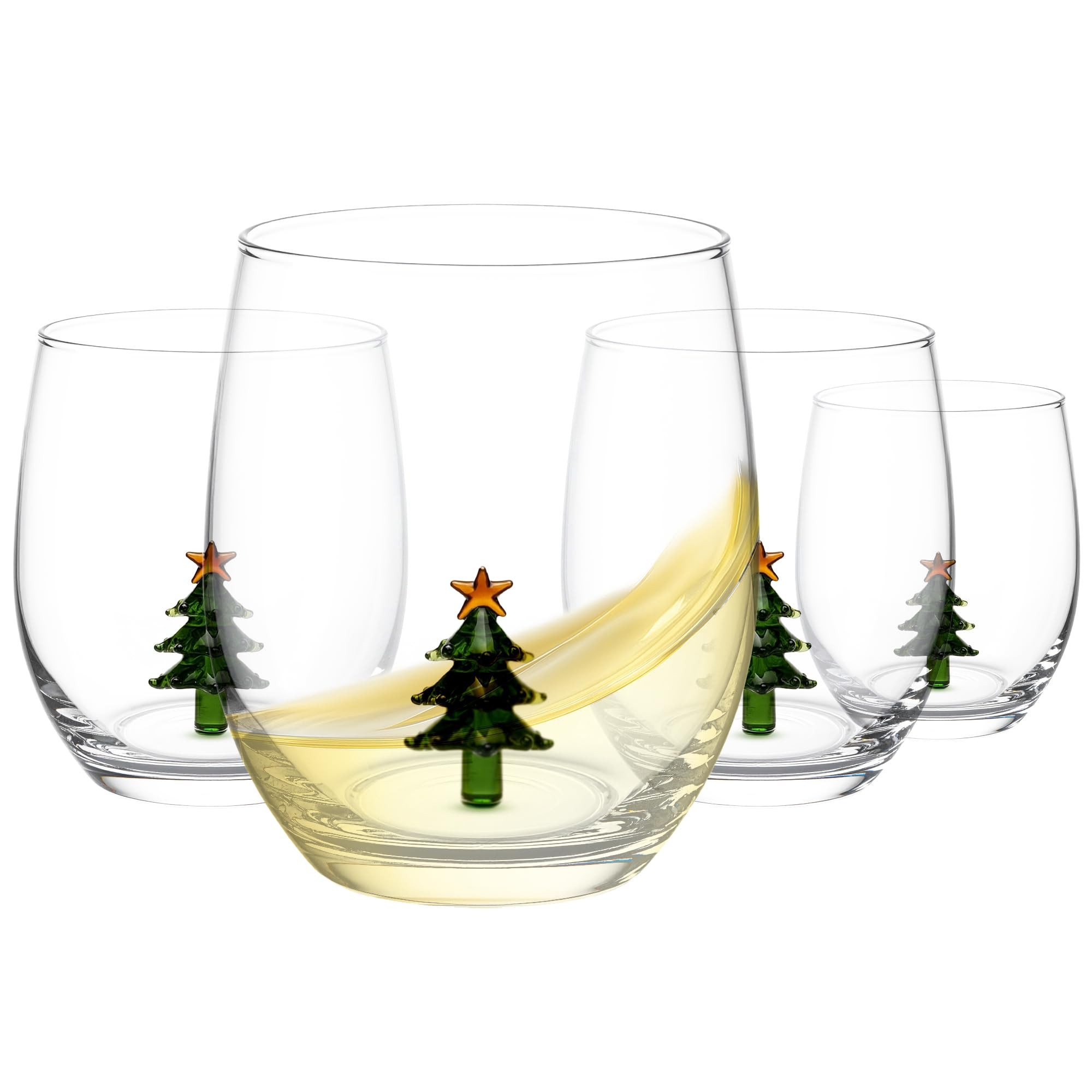 Gusto Buono Borosilicate Stemless Wine Glasses with Christmas Tree Design (17.8oz, Set of 4) – ... | Amazon (US)