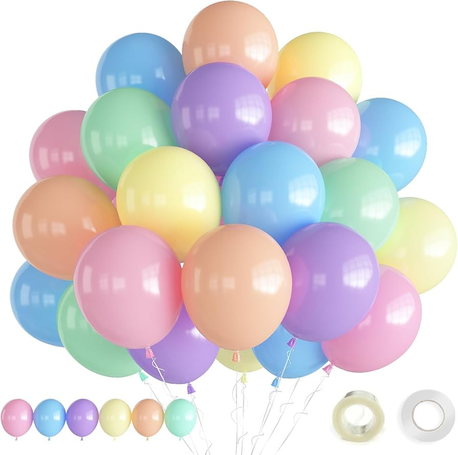 Haolongfa Pastel Balloons, 12 Inch Pastel Rainbow Balloons, 60 Pcs Latex Macaron Balloon Assorted... | Amazon (US)