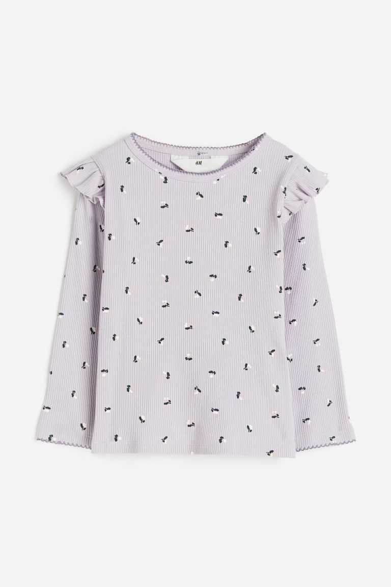 Ruffle-trimmed Ribbed Top - Light purple/floral - Kids | H&M US | H&M (US + CA)
