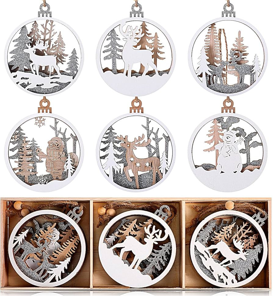 6 Pieces Wooden Christmas Ornaments Winter Wonderland Hanging Ornaments Rustic Farmhouse Ornament... | Amazon (US)