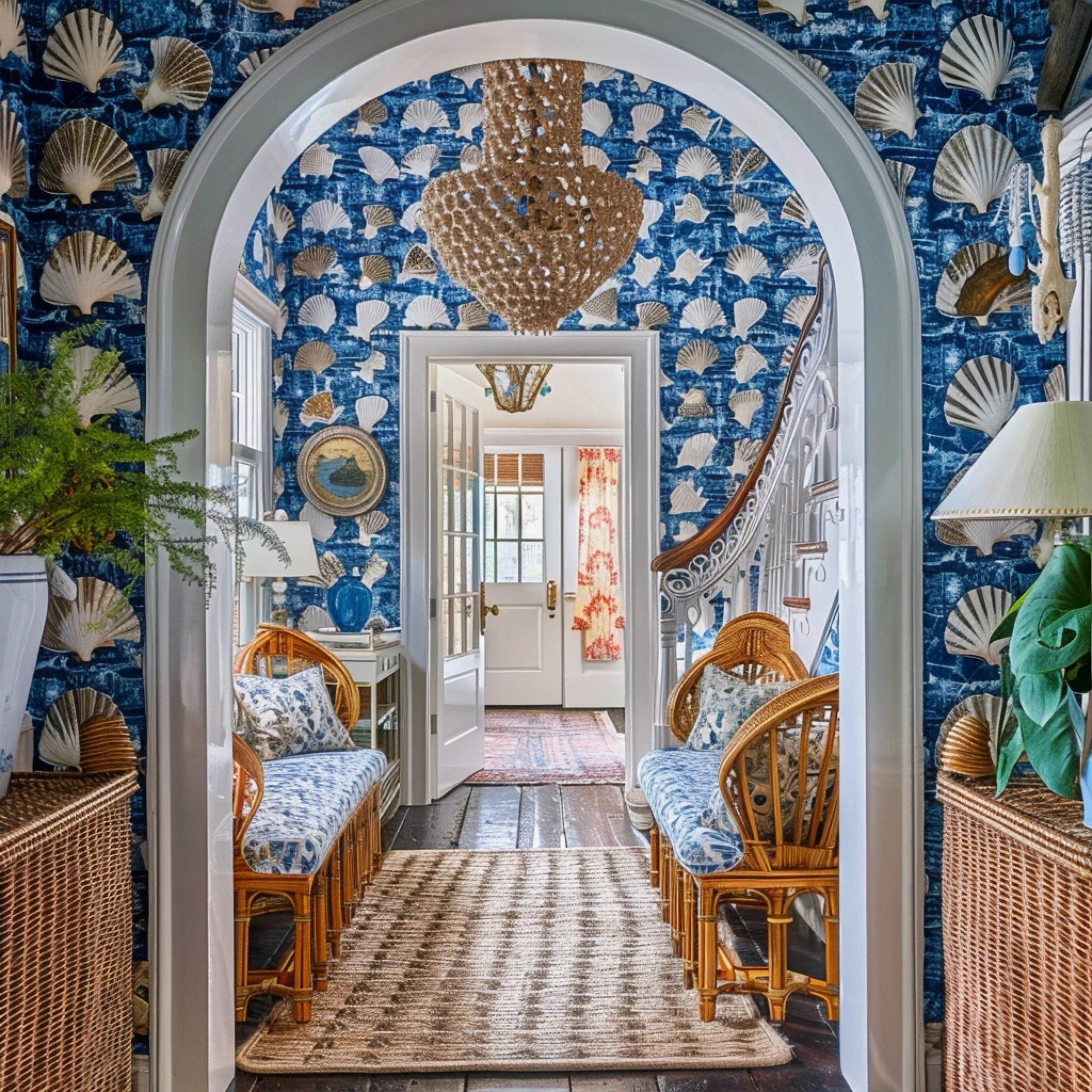 Shop the look!  Coastal grandmillenial coastal living eclectic beach coastal grandmother style

Shell wallpaper, jute rug, wicker furniture, rattan bench, shell chandelier, beaded chandelier, coastal art

#LTKhome #LTKSpringSale #LTKsalealert