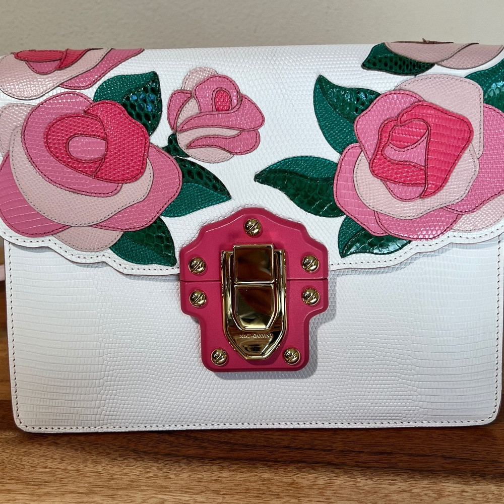 Dolce & Gabbana Pink Roses Lucia Ivory Lizard Skin Leather Bag Purse Italy EUC | Poshmark