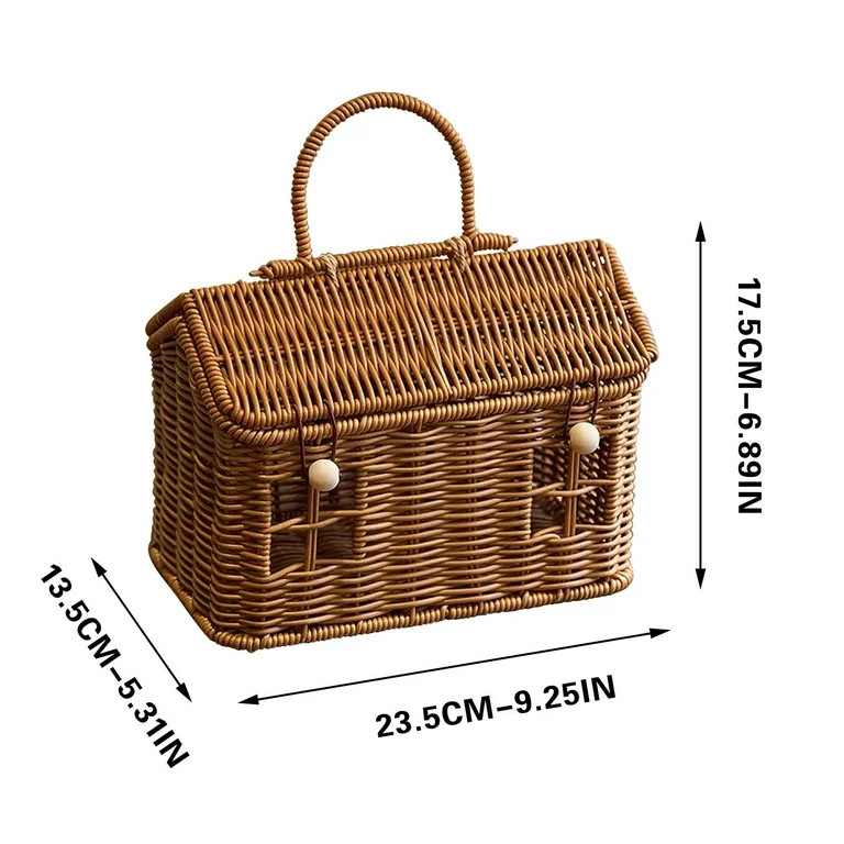 ​​Yooshoverk Handcrafted Woven Rattan Picnic Basket with House-Shaped Utensils Contain Storag... | Walmart (US)
