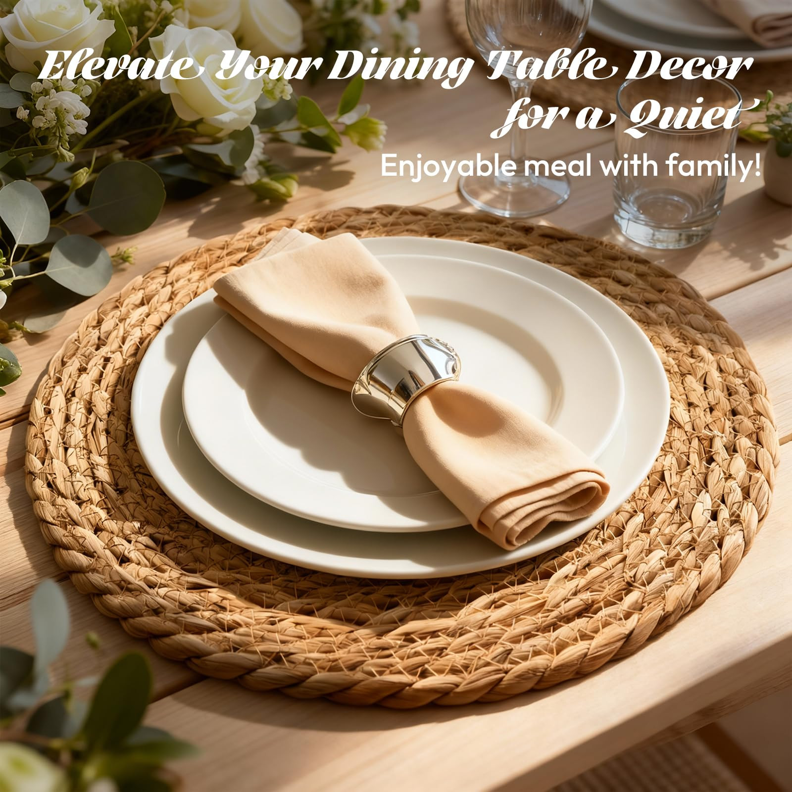 13 in Round Woven Placemats Plate Chargers Set of 12, Boho Farmhouse Rustic Woven Place Mats for Kitchen Dining Party Table Decor, Rattan Wicker Table Mats Jute Braided Chargers for Dinner Plates | Amazon (US)